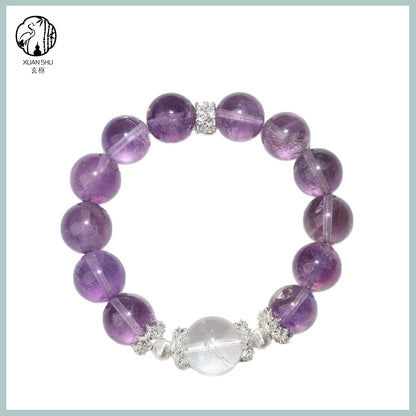 Natural Amethyst & Sterling Silver Bracelet with Clear Quartz Accents – Healing Crystal Jewelry for Protection, Clarity & Spiritual Growth