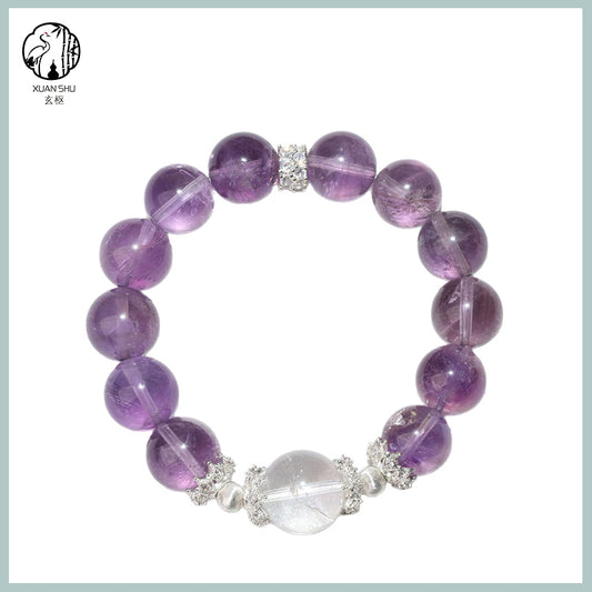 Natural Amethyst & Sterling Silver Bracelet with Clear Quartz Accents – Healing Crystal Jewelry for Protection, Clarity & Spiritual Growth