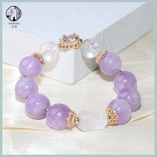 Natural Amethyst & White Quartz Beaded Bracelet – Handmade Feng Shui Crystal Jewelry for Balance & Healing