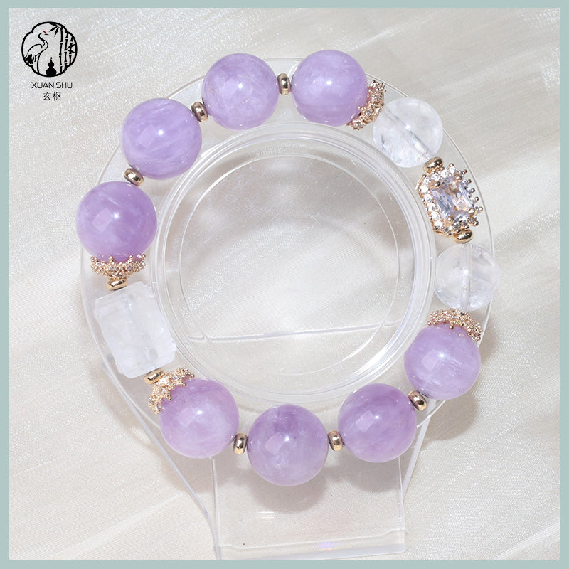 Natural Amethyst & White Quartz Beaded Bracelet – Handmade Feng Shui Crystal Jewelry for Balance & Healing