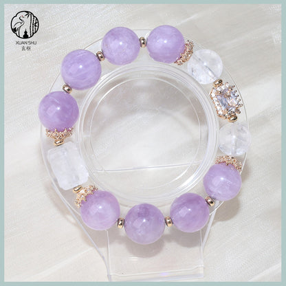 Natural Amethyst & White Quartz Beaded Bracelet – Handmade Feng Shui Crystal Jewelry for Balance & Healing