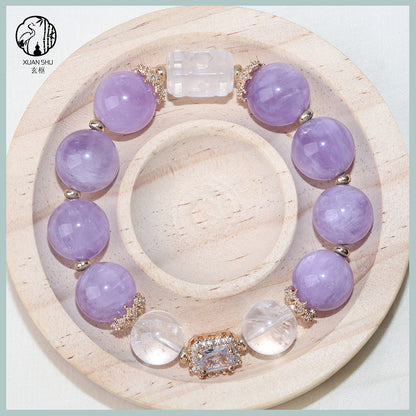 Natural Amethyst & White Quartz Beaded Bracelet – Handmade Feng Shui Crystal Jewelry for Balance & Healing