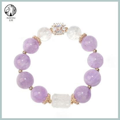 Natural Amethyst & White Quartz Beaded Bracelet – Handmade Feng Shui Crystal Jewelry for Balance & Healing
