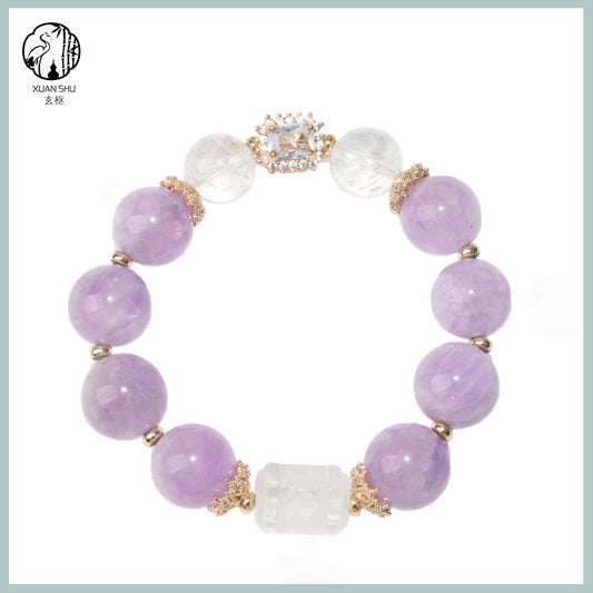 Natural Amethyst & White Quartz Beaded Bracelet – Handmade Feng Shui Crystal Jewelry for Balance & Healing