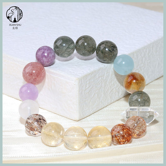 Colorful Multi-Gemstone Bracelet – Natural Aquamarine, Amethyst & Multi Crystal Feng Shui Jewelry