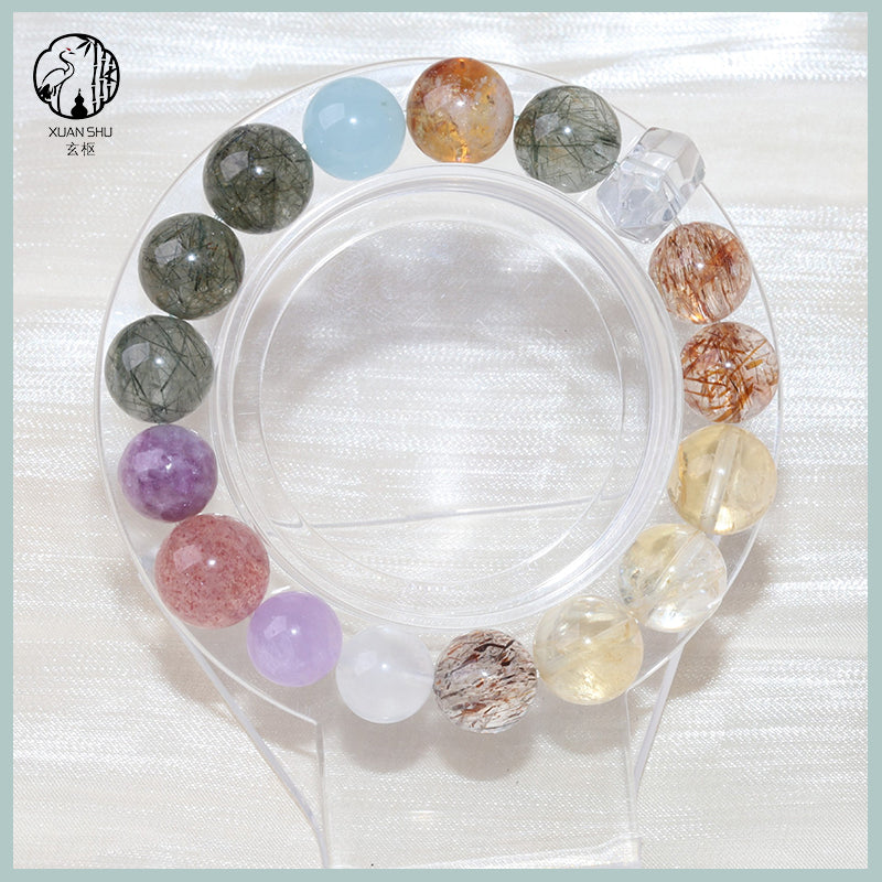 Colorful Multi-Gemstone Bracelet – Natural Aquamarine, Amethyst & Multi Crystal Feng Shui Jewelry