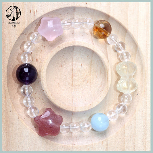 Natural Aquamarine, Clear Quartz & Yellow Topaz Multi-Gemstone Crystal Bracelet – Spiritual Energy & Positive Vibes