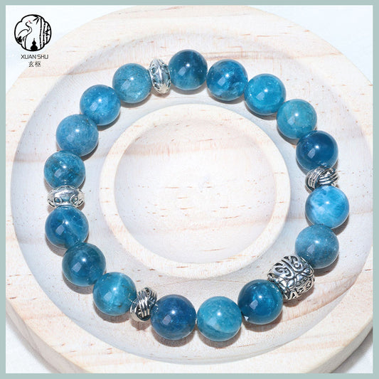 Blue Apatite Vintage Spacer Beads Bracelet – Single-Strand Crystal Wrist Mala for Energy, Clarity & Spiritual Balance