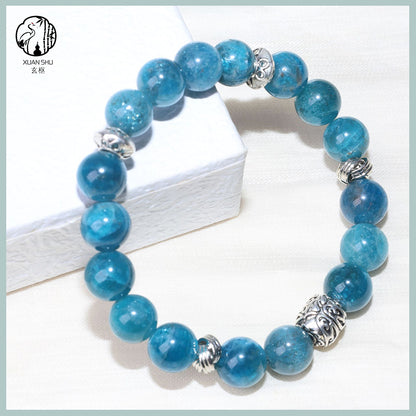 Blue Apatite Vintage Spacer Beads Bracelet – Single-Strand Crystal Wrist Mala for Energy, Clarity & Spiritual Balance