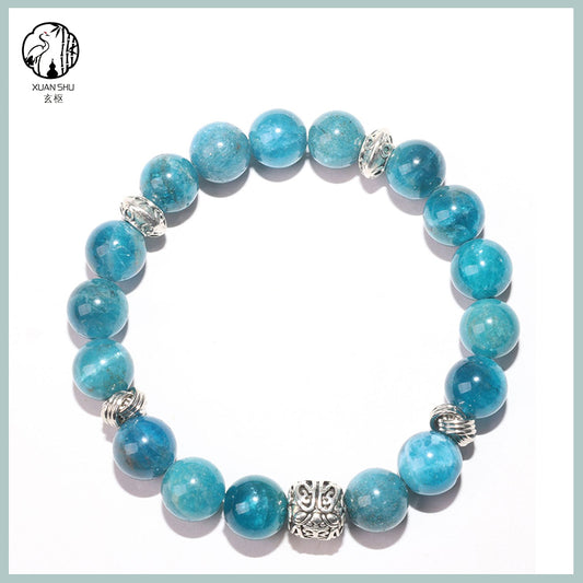 Blue Apatite Vintage Spacer Beads Bracelet – Single-Strand Crystal Wrist Mala for Energy, Clarity & Spiritual Balance