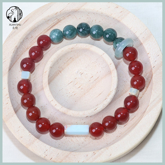 Blue Jade & Red Agate Beaded Bracelet – Handmade Spiritual Jewelry