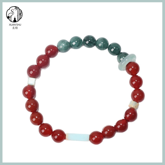 Blue Jade & Red Agate Beaded Bracelet – Handmade Spiritual Jewelry