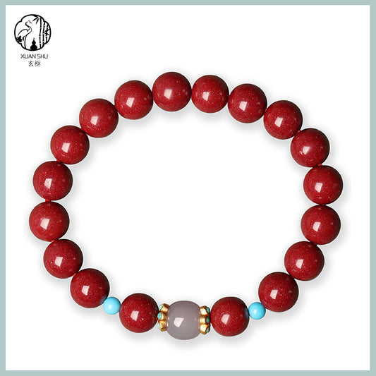 Natural Cinnabar Turquoise Hetian Jade Bracelet - Enhance Wealth and Networking, Boost Career Luck