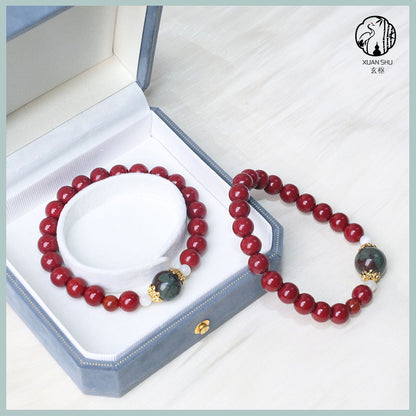 Natural Cinnabar & Purple Gold Sand with Green Phantom Quartz Bracelet – Wealth, Protection & Spiritual Balance