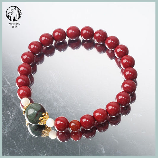 Natural Cinnabar & Purple Gold Sand with Green Phantom Quartz Bracelet – Wealth, Protection & Spiritual Balance
