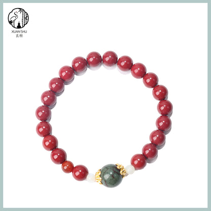 Natural Cinnabar & Purple Gold Sand with Green Phantom Quartz Bracelet – Wealth, Protection & Spiritual Balance
