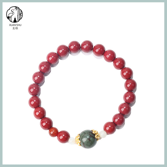 Natural Cinnabar & Purple Gold Sand with Green Phantom Quartz Bracelet – Wealth, Protection & Spiritual Balance