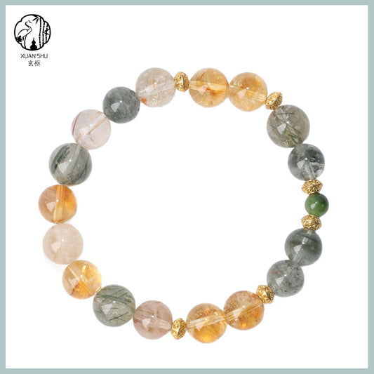 Natural Citrine & Green Rutilated Quartz Multi-Gemstone Bracelet – Wealth, Energy Balance & Positive Vibes