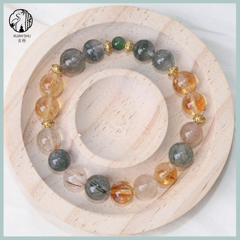 Natural Citrine & Green Rutilated Quartz Multi-Gemstone Bracelet – Wealth, Energy Balance & Positive Vibes