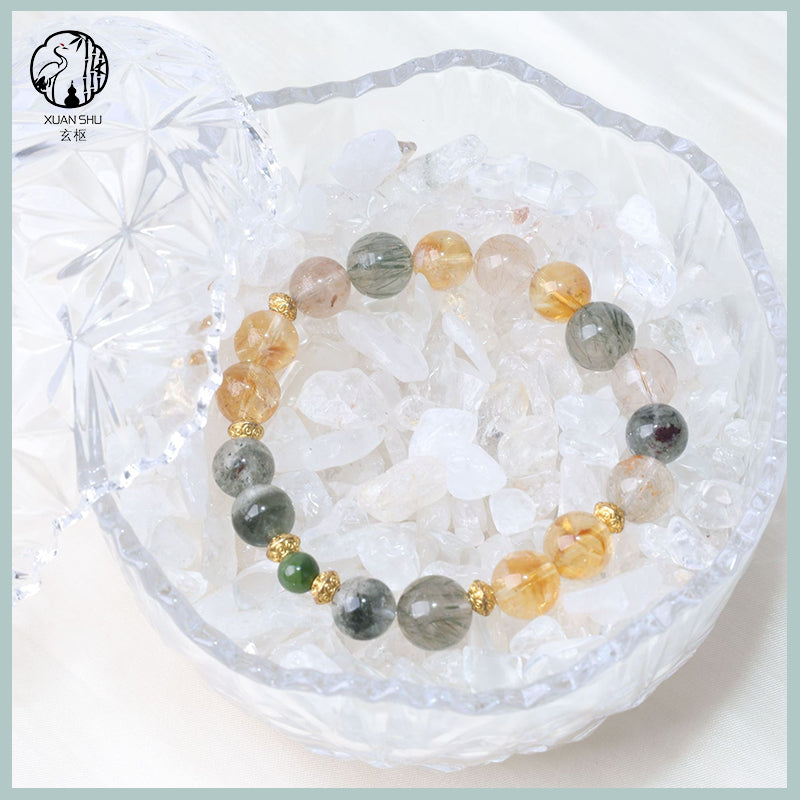 Natural Citrine & Green Rutilated Quartz Multi-Gemstone Bracelet – Wealth, Energy Balance & Positive Vibes