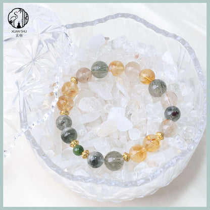 Natural Citrine & Green Rutilated Quartz Multi-Gemstone Bracelet – Wealth, Energy Balance & Positive Vibes