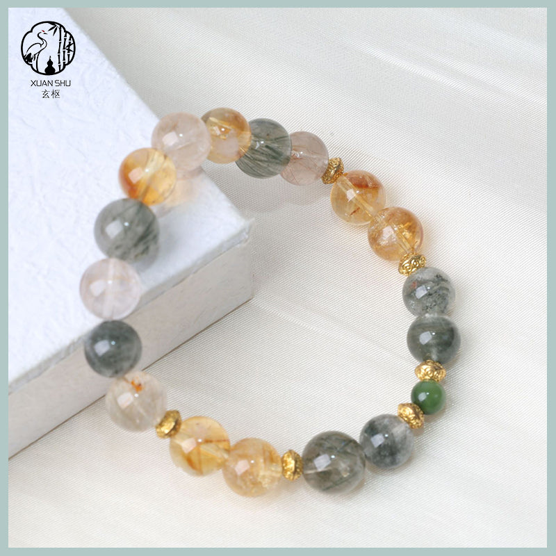Natural Citrine & Green Rutilated Quartz Multi-Gemstone Bracelet – Wealth, Energy Balance & Positive Vibes