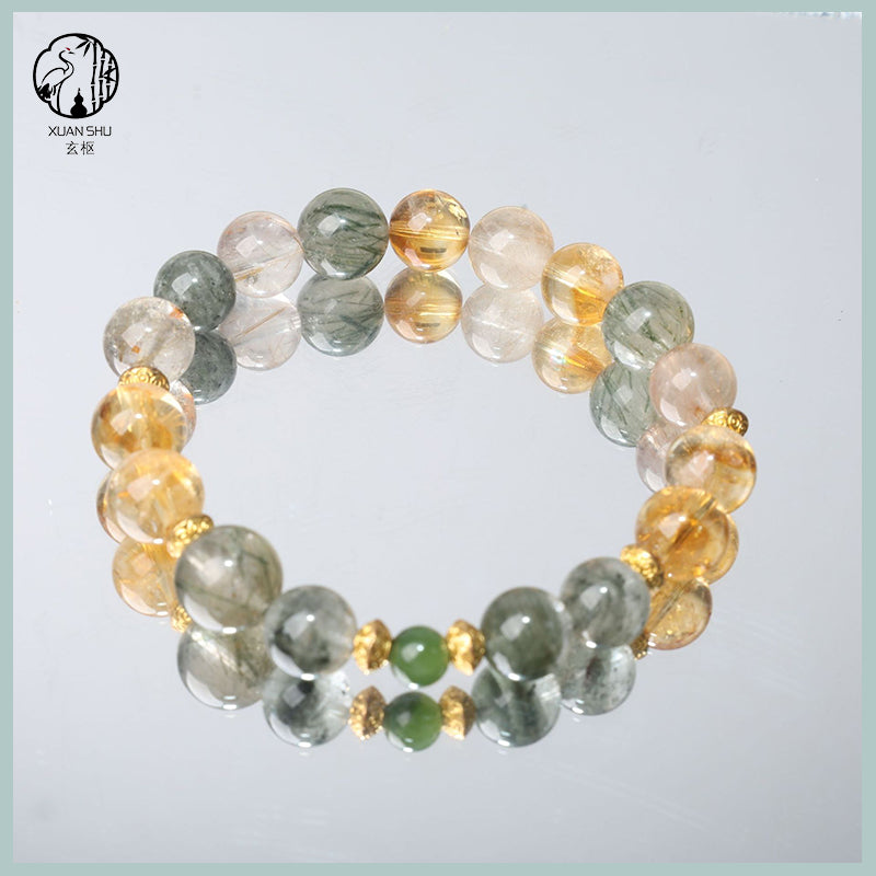 Natural Citrine & Green Rutilated Quartz Multi-Gemstone Bracelet – Wealth, Energy Balance & Positive Vibes