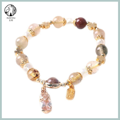 Natural Citrine with Colorful Rutilated Quartz Pixiu Bracelet – Attract Wealth, Luck & Prosperity
