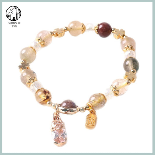 Natural Citrine with Colorful Rutilated Quartz Pixiu Bracelet – Attract Wealth, Luck & Prosperity