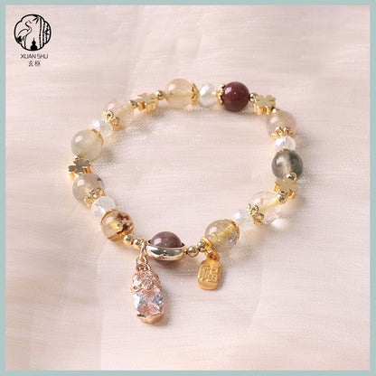 Natural Citrine with Colorful Rutilated Quartz Pixiu Bracelet – Attract Wealth, Luck & Prosperity