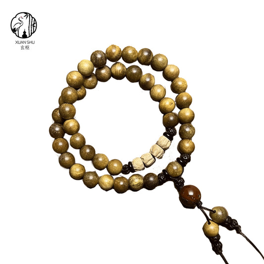 Natural Green Sandalwood and Purple Gold Mouse Sandalwood Double Circle Passion Fruit Seed Bracelet - Enhance Fortune&Wealth& Health