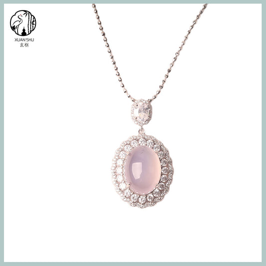 Natural High-Ice Purple Chalcedony Silver Pendant & Adjustable Ring Set – Elegant Handmade Jewelry