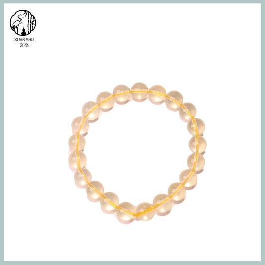 Natural Lemon Yellow Crystal Bracelet – Transparent Round Bead Single Strand for Wealth & Energy