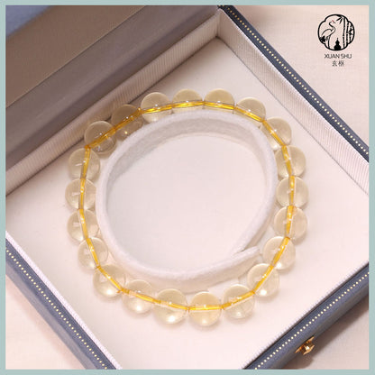Natural Lemon Yellow Crystal Bracelet – Transparent Round Bead Single Strand for Wealth & Energy