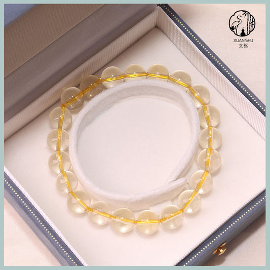 Natural Lemon Yellow Crystal Bracelet – Transparent Round Bead Single Strand for Wealth & Energy