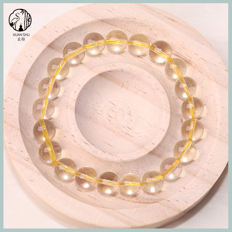 Natural Lemon Yellow Crystal Bracelet – Transparent Round Bead Single Strand for Wealth & Energy