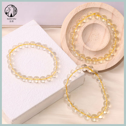 Natural Lemon Yellow Crystal Bracelet – Transparent Round Bead Single Strand for Wealth & Energy