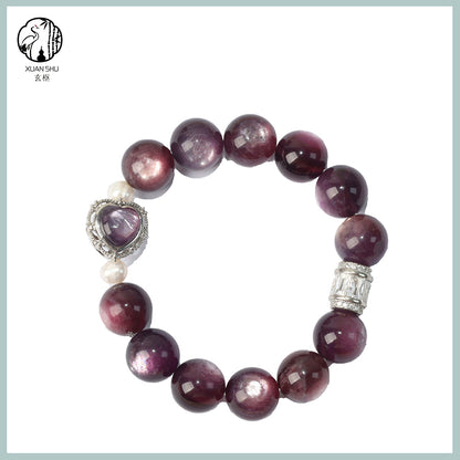 Purple Lepidolite & Gradient Heart Bracelet - Natural Crystal Jewelry for Emotional Balance & Inner Peace
