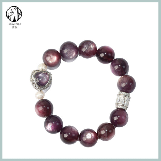 Purple Lepidolite & Gradient Heart Bracelet - Natural Crystal Jewelry for Emotional Balance & Inner Peace