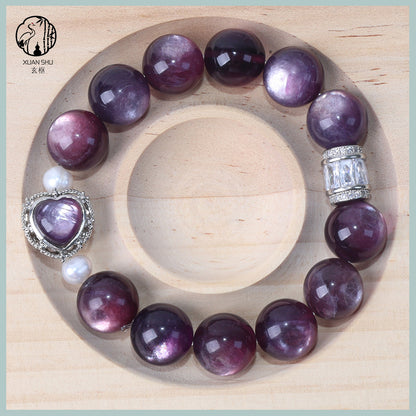 Purple Lepidolite & Gradient Heart Bracelet - Natural Crystal Jewelry for Emotional Balance & Inner Peace