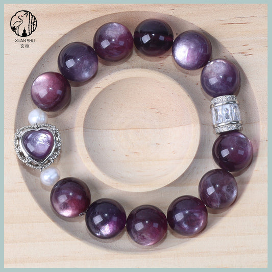 Purple Lepidolite & Gradient Heart Bracelet - Natural Crystal Jewelry for Emotional Balance & Inner Peace
