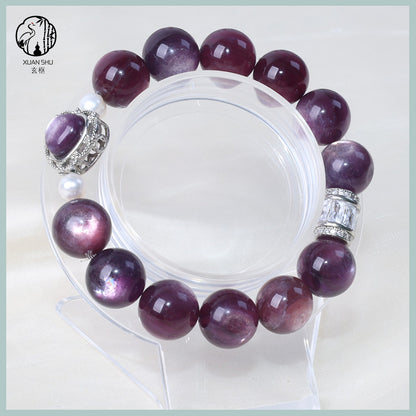 Purple Lepidolite & Gradient Heart Bracelet - Natural Crystal Jewelry for Emotional Balance & Inner Peace