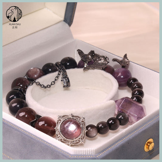 Natural Lepidolite Gradient Purple Heart Bracelet – Genuine Gemstone Beads for Emotional Balance & Positive Energy