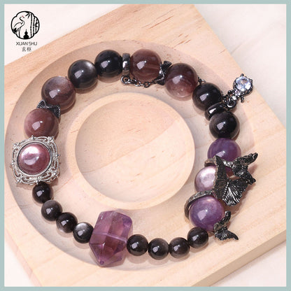 Natural Lepidolite Gradient Purple Heart Bracelet – Genuine Gemstone Beads for Emotional Balance & Positive Energy
