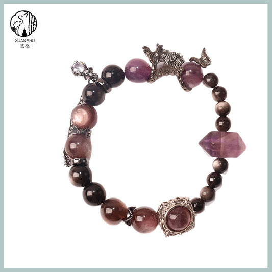 Natural Lepidolite Gradient Purple Heart Bracelet – Genuine Gemstone Beads for Emotional Balance & Positive Energy