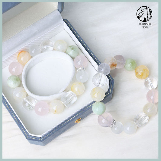 Natural Multi-Gemstone Crystal Bracelet – Rose Quartz & Clear Quartz Mix  Energy Balance & Emotional Healing