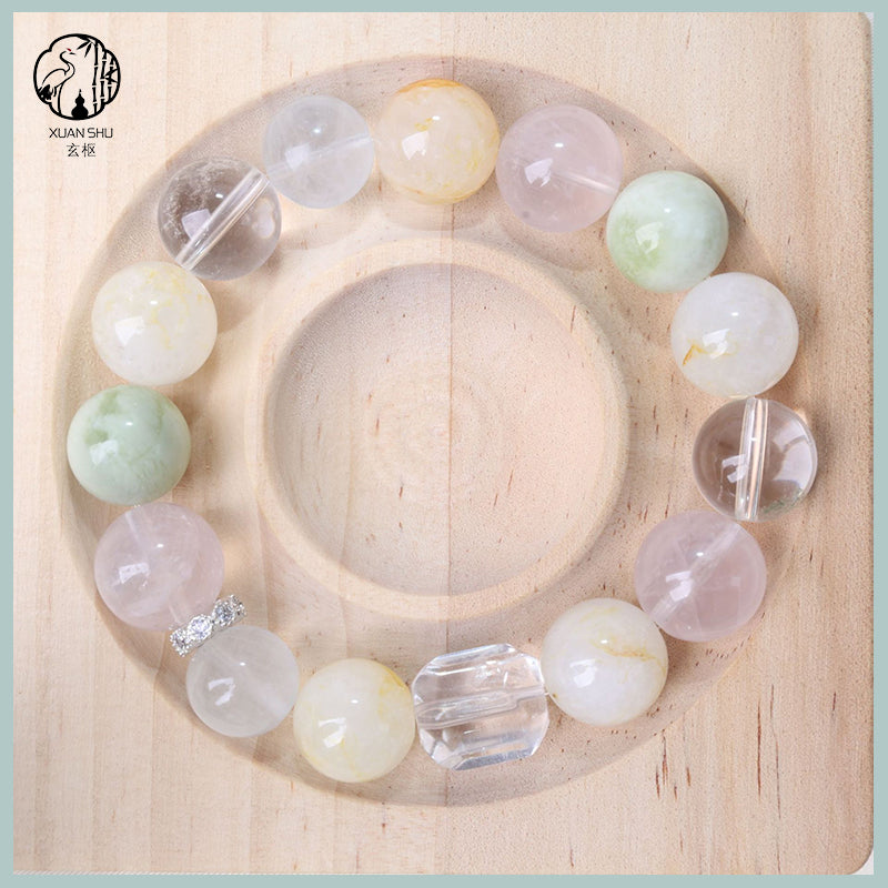 Natural Multi-Gemstone Crystal Bracelet – Rose Quartz & Clear Quartz Mix  Energy Balance & Emotional Healing