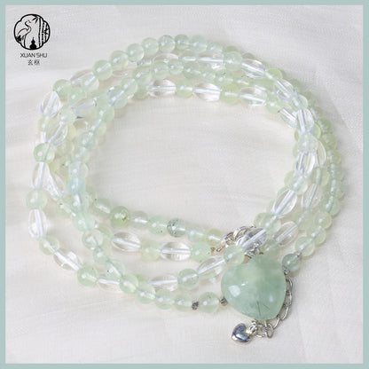 Natural Prehnite Heart Pendant Multi-Layer Crystal Bracelet – Healing & Energy Jewelry