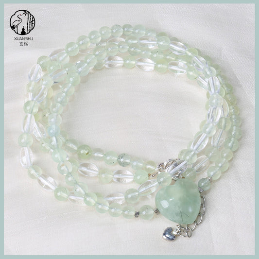 Natural Prehnite Heart Pendant Multi-Layer Crystal Bracelet – Healing & Energy Jewelry