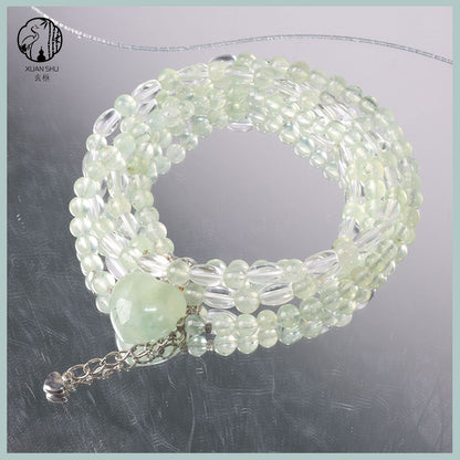 Natural Prehnite Heart Pendant Multi-Layer Crystal Bracelet – Healing & Energy Jewelry